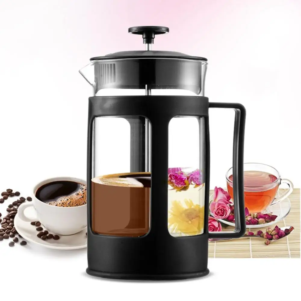 French Press Glass - Paslanmaz Kalınlaştırılmış Borosilikat Cam Çay Makinesi