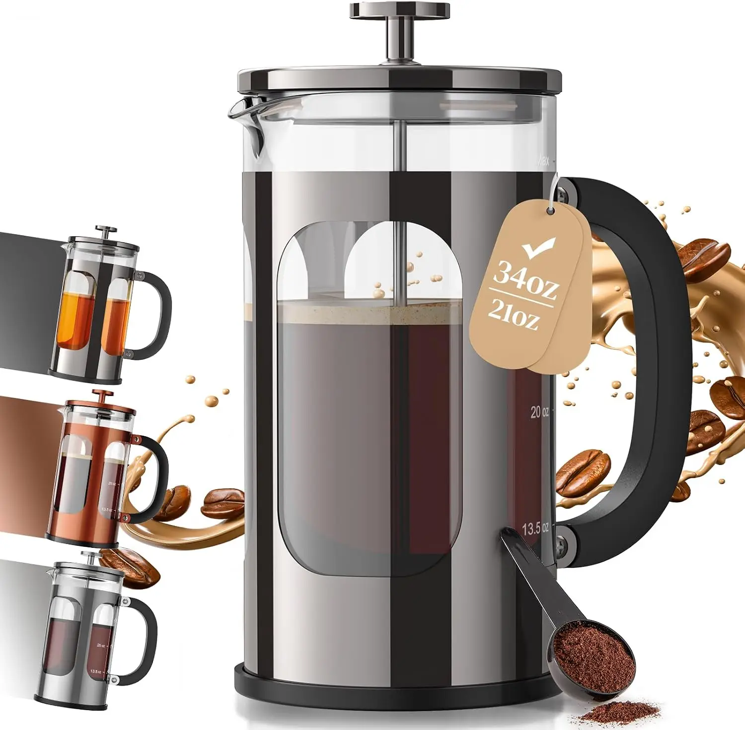 French Press Glass - French Press Kahve Makinesi 34oz, Plastik