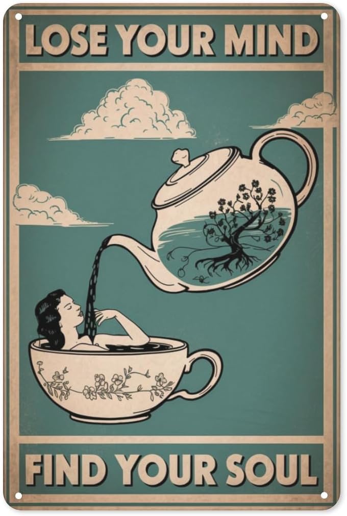 Coffee Tea Nook - Çay Meditasyonu Metal Tabela, Kahve Barı,
