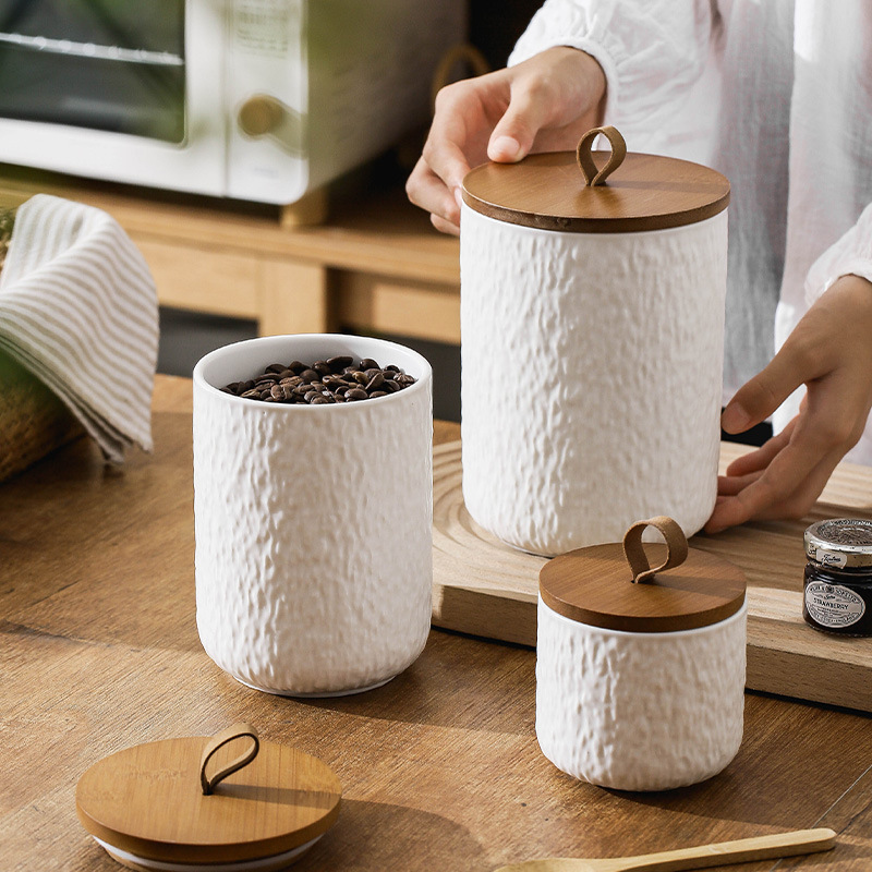 Coffee Tea And Sugar Canisters - Kaya Desenli Seramik Çay Saklama Kabı