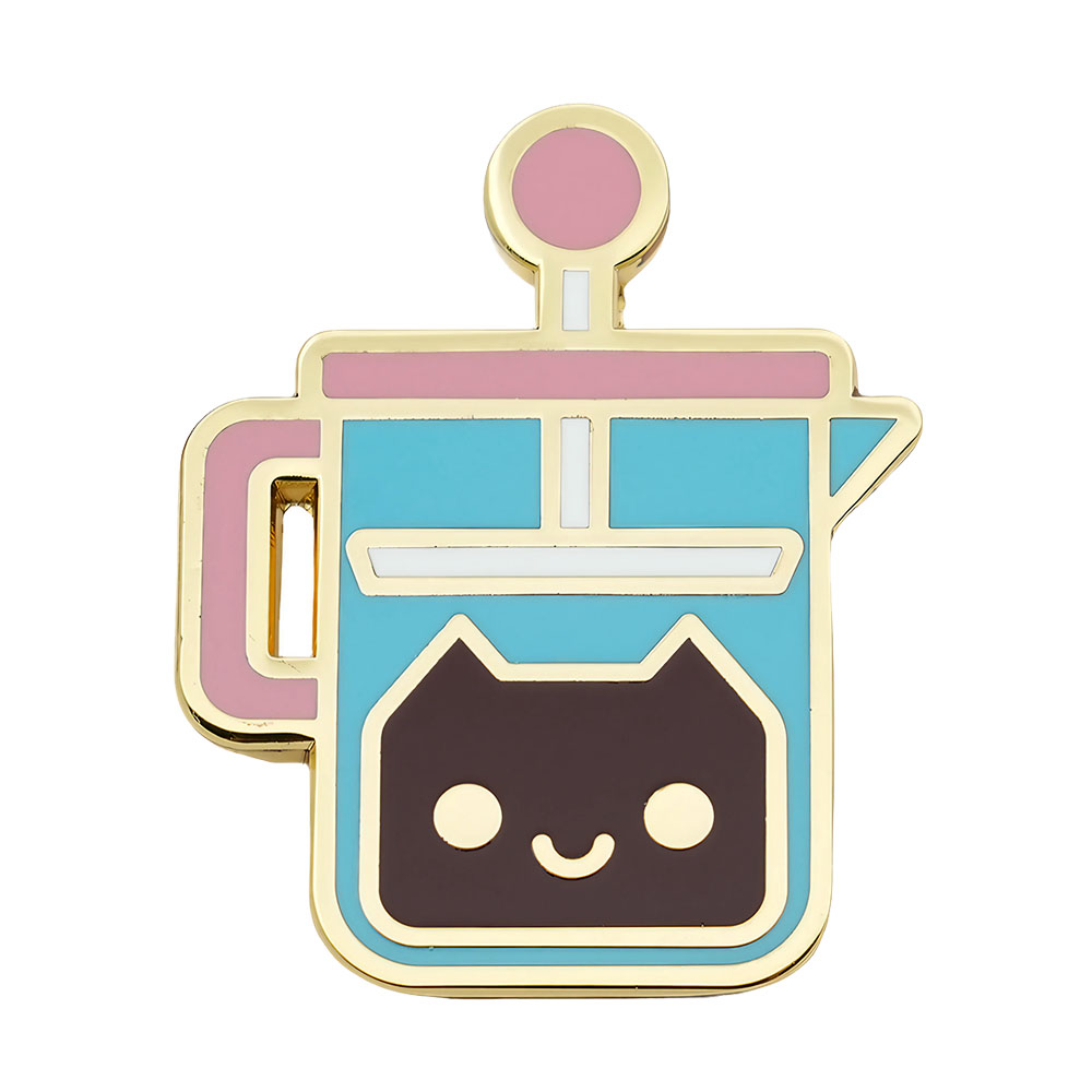 French Press Glass - Fransız Basın Kahve Kedi Broş Karikatür